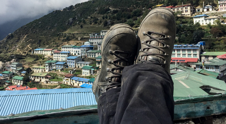 Hiker wearing German Meindl shoes