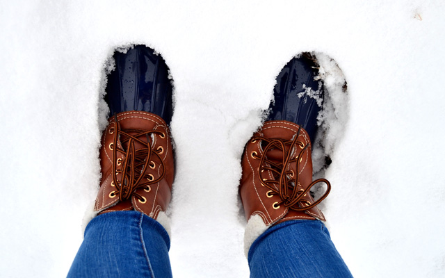 Duck LL Bean boots in the snow