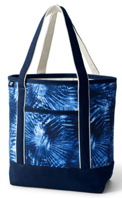 Lands End Medium Print Open Top Canvas Tote Bag