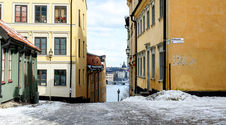 street with characteristic buildings in stockholm sweden