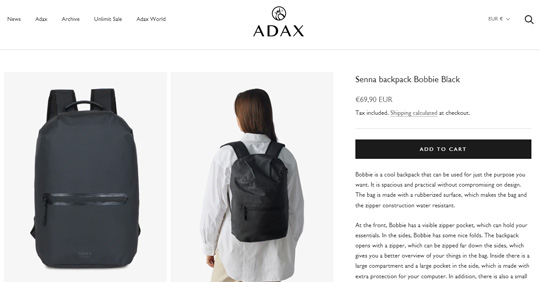 Adax Senna backpack official website