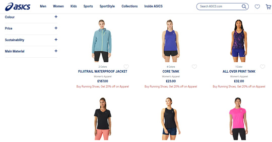 Asics womens tops official website