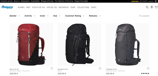 Bergans of Norway backpacks official website