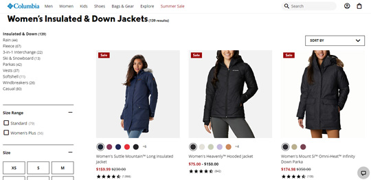 Columbia womens insulated down jackets official website