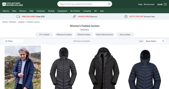 Mountain Warehouse womens padded jackets official website