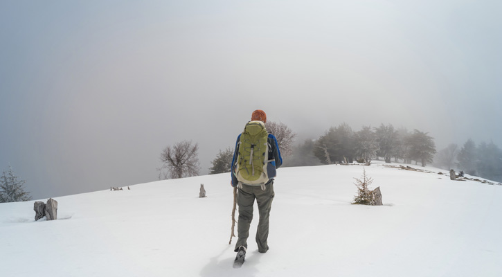 hiker on a snowy trail