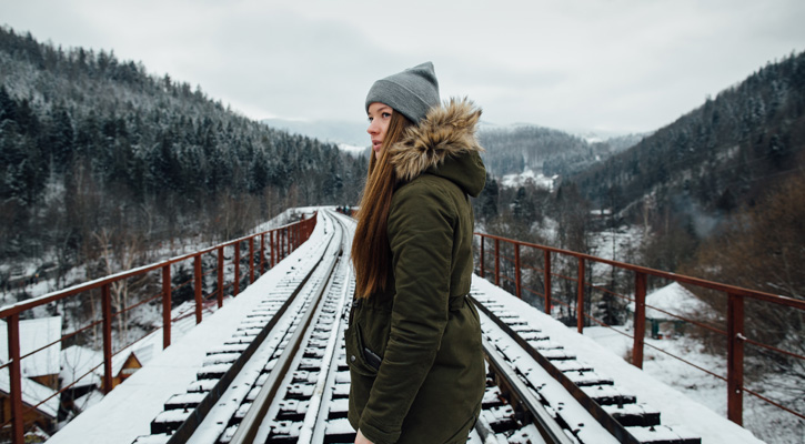 woman wearing winter parka outdoors