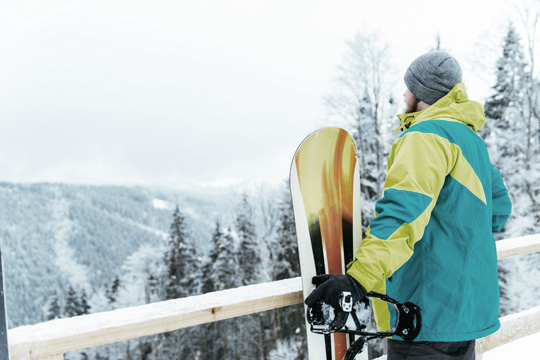 snowboarder wearing synthetic insulation waterproof jacket