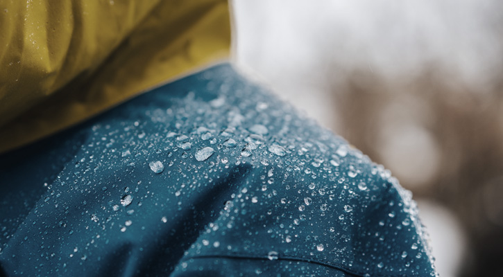 water droplets on a waterproof jacket close-up
