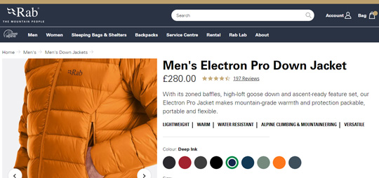 RAB Mens Electron Pro Down Jacket official website