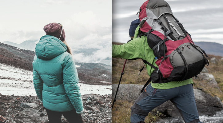 people hiking outside collage