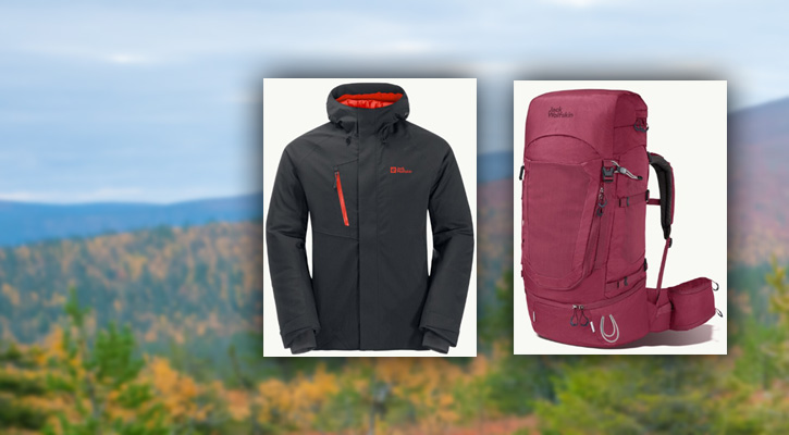Jack Wolfskin jacket and backpack collage