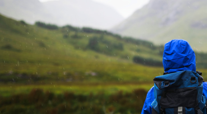 hiker wearing waterproof jacket