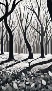 Black and White Fall Foliage background wallpaper illustration 1