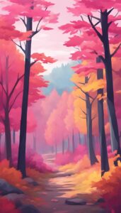 pink Fall Foliage background wallpaper illustration 2