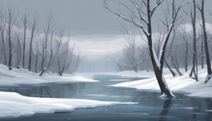 forest frozen river winter illustration background