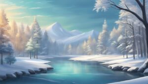 forest frozen river winter illustration background