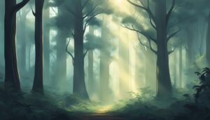 misty dark forest illustration background