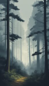 misty dark forest illustration background