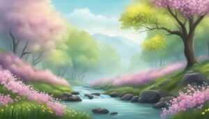 misty forest spring illustration background