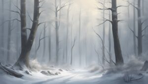 misty forest winter illustration background