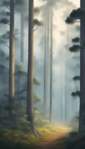 misty pine forest illustration background
