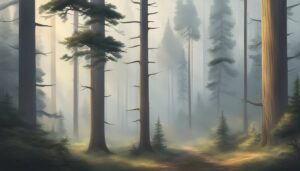 misty pine forest illustration background