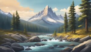 mountain river illustration background