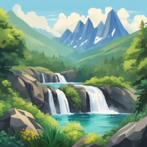 mountain waterfall illustration background