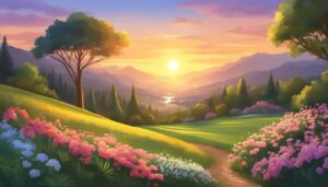 spring sunset illustration background