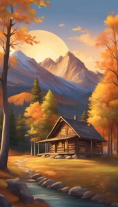 vintage mountain cabin autumn illustration background