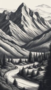 vintage mountain black and white illustration background