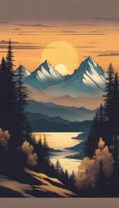 vintage mountain sunset illustration background