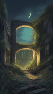 abandoned place at night aesthetic illustration background