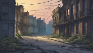 abandoned place at night aesthetic illustration background