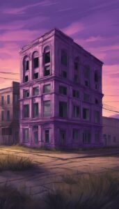 abandoned place purple aesthetic illustration background