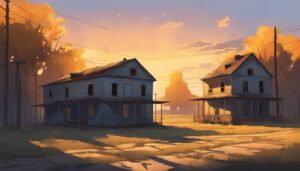 abandoned place sunset aesthetic illustration background