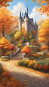 autumn castle garden background aesthetic illustration