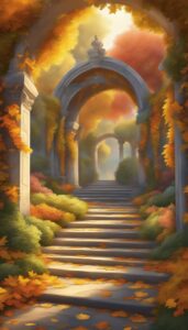 autumn secret garden aesthetic background illustration