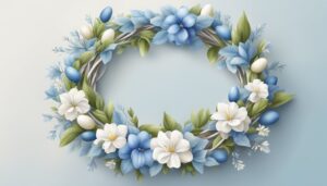 blue and white easter wreath aesthetic background illustration