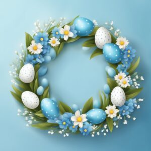 blue and white easter wreath aesthetic background illustration