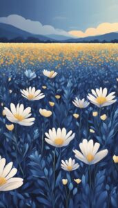 blue and white flowers aesthetic background illustration