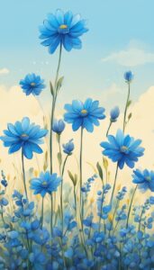 blue flowers aesthetic background illustration