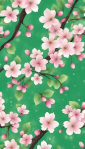 cherry blossom sakura pattern green background illustration