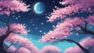 cherry blossom trees at night background aesthetic illustration