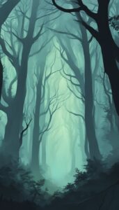 dark liminal space forest illustration