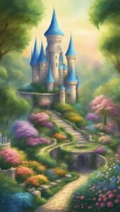 fairy castle garden background aesthetic illustration