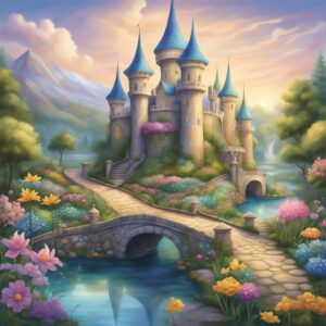 fairy castle garden background aesthetic illustration