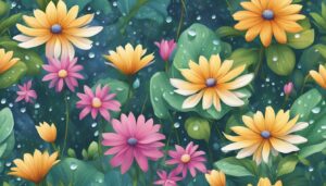 flower garden raining aesthetic background illustration