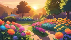 flower garden sunset aesthetic background illustration
